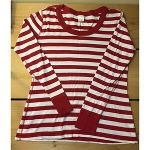 Hanna Andersson Women's Long John Pajama Shirt Size Large Red White Stripe -READ